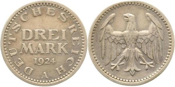 3 Reichsmark 1924 A J312 ss/vz