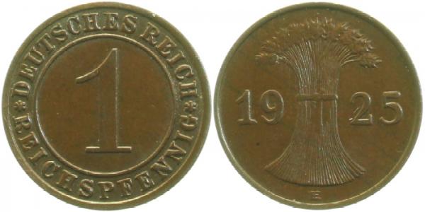 1 Pfennig 1925 E Münzzeichen u.Teile Jahreszahl doppelt