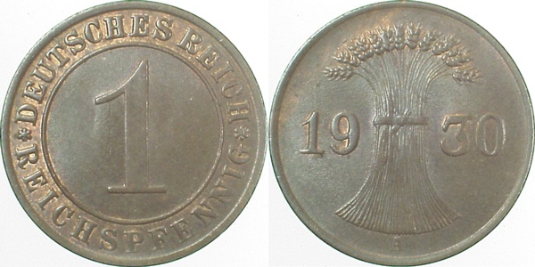 1 Reichspfennig 1930 A prfr J313