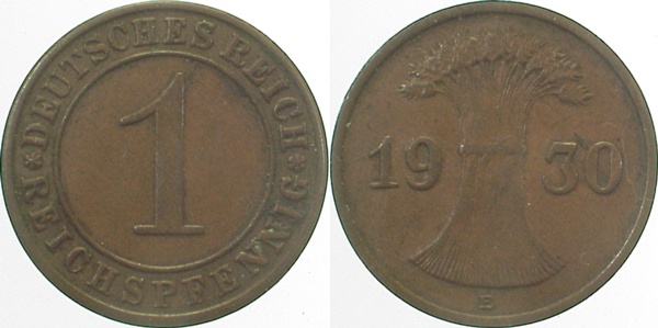 1 Reichspfennig 1930 E ss/vz J313