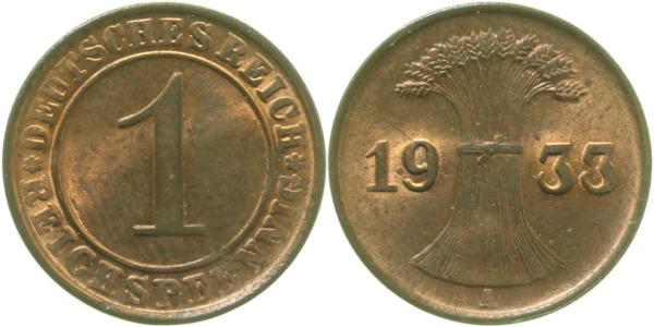 1 Reichspfennig 1933 A prfr J313