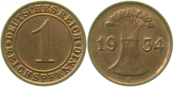 1 Reichspfennig 1934 E f prfr J313
