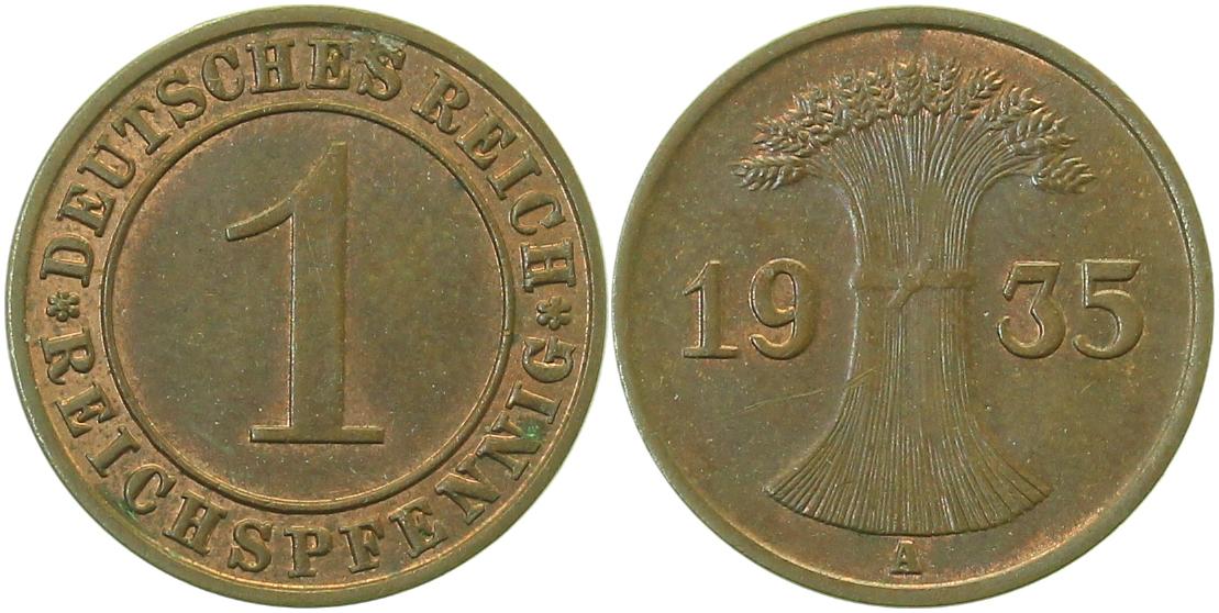 1 Reichspfennig 1935 A f prfr nur 1 Krätzerchen