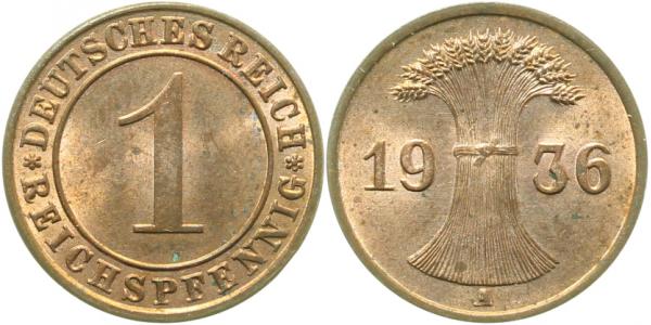 1 Reichspfennig 1936 A J313 stgl TOP