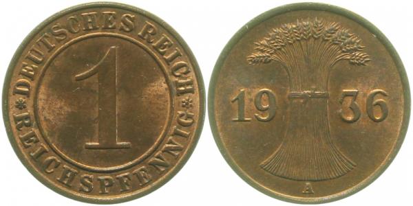 1 Reichspfennig 1936 A J313 prfr/st