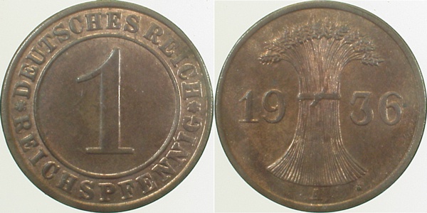 1 Reichspfennig 1936 A f prfr J313