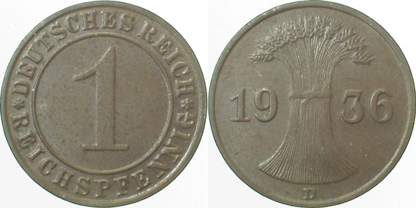 1 Reichspfennig 1936 D J313 vz