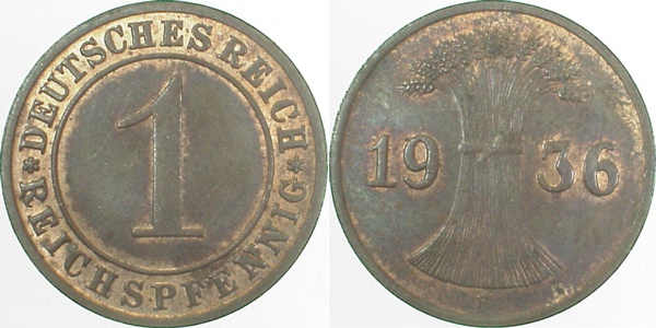 1 Reichspfennig 1936 F f prfr J313