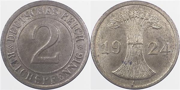 2 Reichspfennig 1924 A f.prfr J314