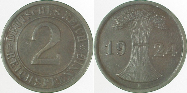 2 Reichspfennig 1924 A J314 vz
