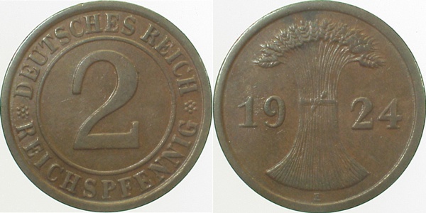 2 Reichspfennig 1924 E J314 ss