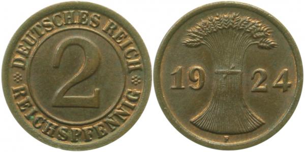2 Reichspfennig 1924 F J314 f.prfr