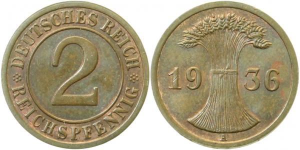 2 Reichspfennig 1936 A prfr J314