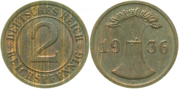 2 Reichspfennig 1936 D J314 prfr