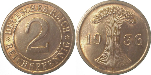 2 Reichspfennig 1936 E J314 vz/st