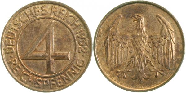 4 Reichspfennig 1932 A ss/vz J315