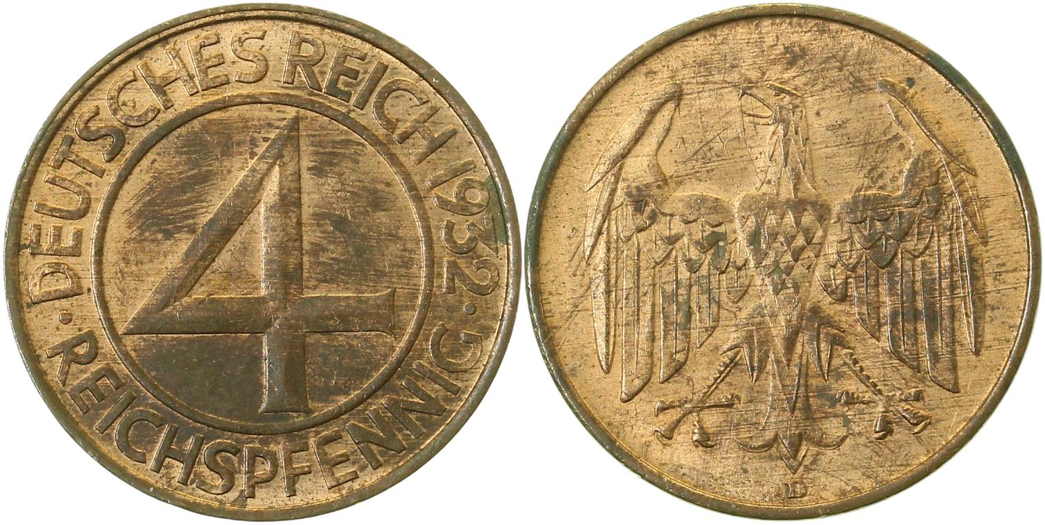 4 Reichspfennig 1932 D f prfr J315