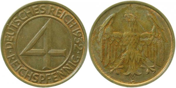 4 Reichspfennig 1932 G 315 f prfr