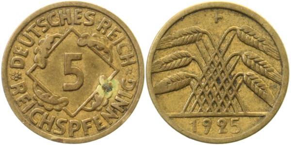 5 Reichspfennig 1925 F kleine und große Zahl "5"