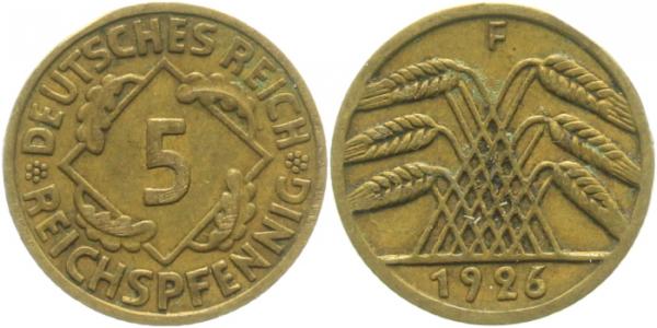 5 Reichspfennig 1926 F ss/vz J316