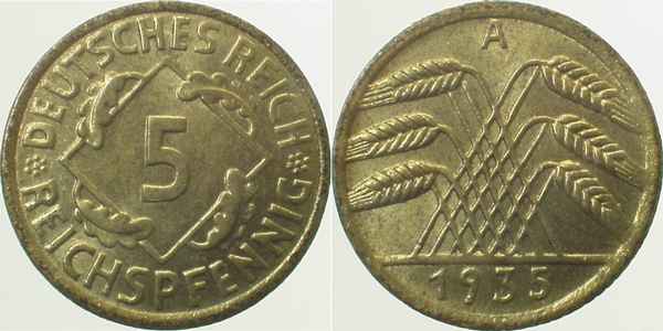 5 Reichspfennig 1935 A J316 vz/st