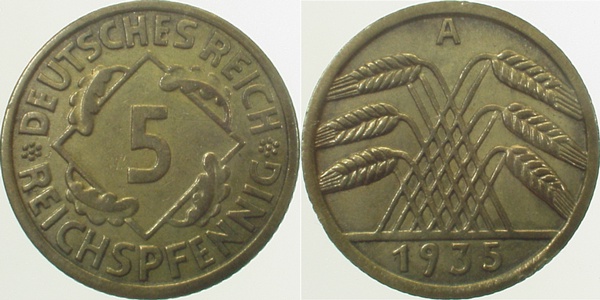 5 Reichspfennig 1935 A vz- J316