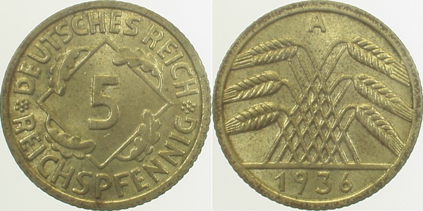 5 Reichspfennig 1936 A vz+ J316