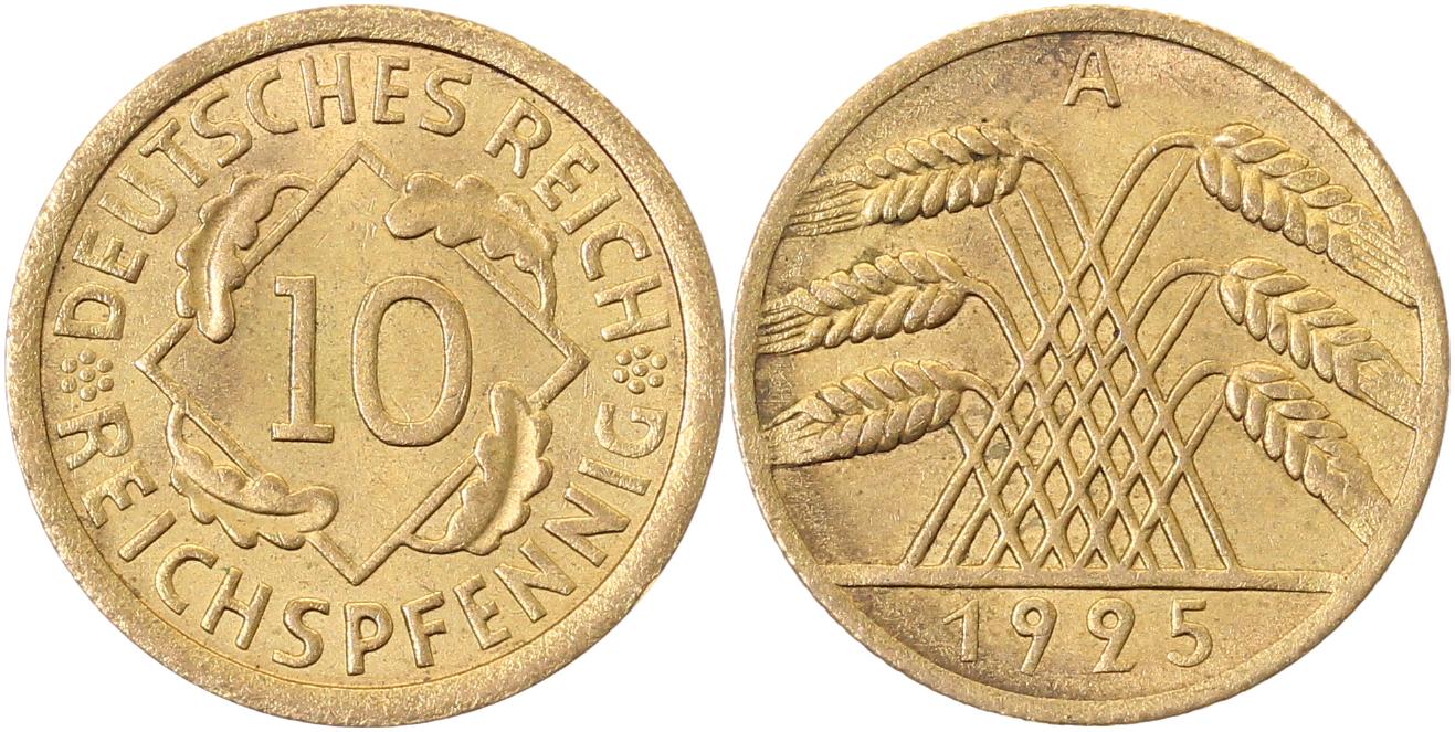 10 Reichspfennig 1925 A J317 interessante Randprägung