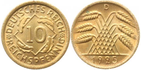 10 Reichspfennig 1925 D J317 prägefrisch