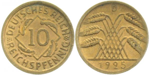 10 Reichspfennig 1925 D ss/vz J317