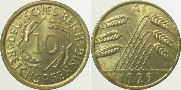 10 Reichspfennig 1929 A prfr J317