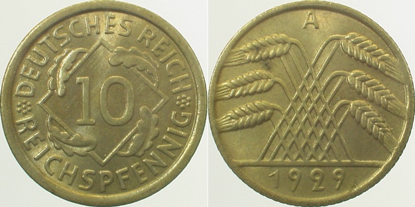 10 Reichspfennig 1929 A f prfr J317