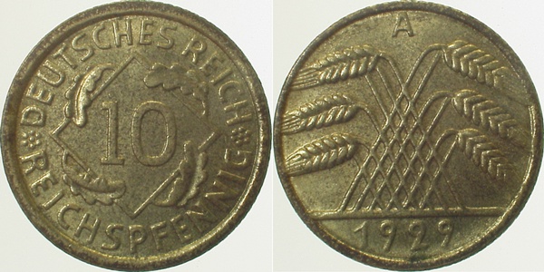 10 Reichspfennig 1929 A vz+ J317