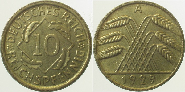 10 Reichspfennig 1929 A vz J317