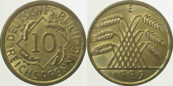 10 Reichspfennig 1929 E J317 f.prfr