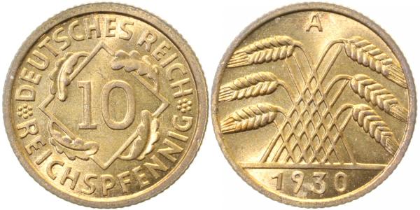 10 Reichspfennig 1930 A stgl fein J317