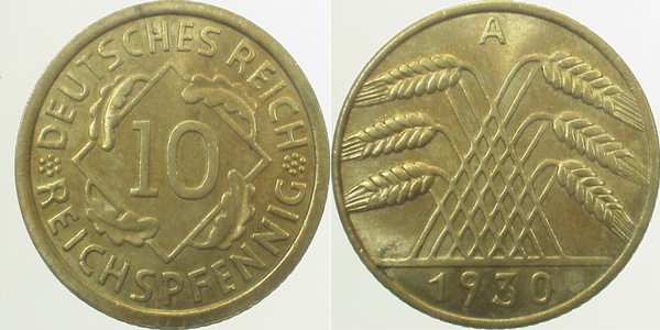 10 Reichspfennig 1930 A prfr J317