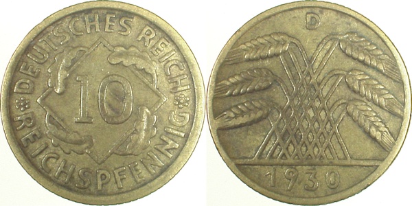10 Reichspfennig 1930 D ss/vz J317