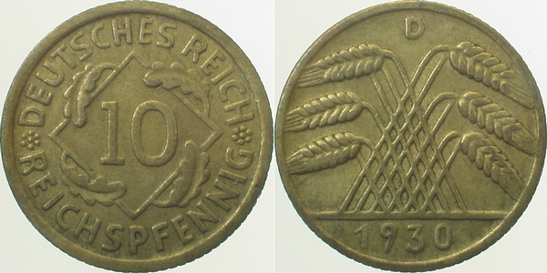 10 Reichspfennig 1930 D ss J317