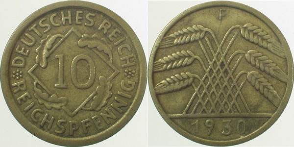10 Reichspfennig 1930 F ss+ J317