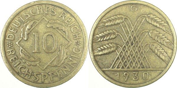 10 Reichspfennig 1930 G ss+ J317