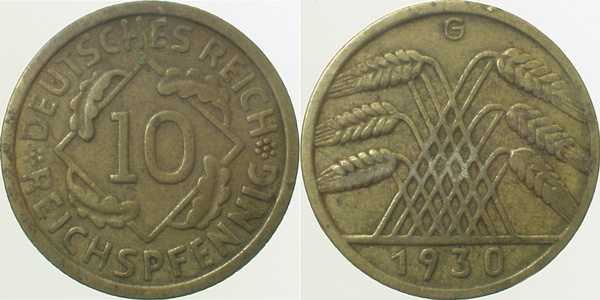 10 Reichspfennig 1930 G ss J317