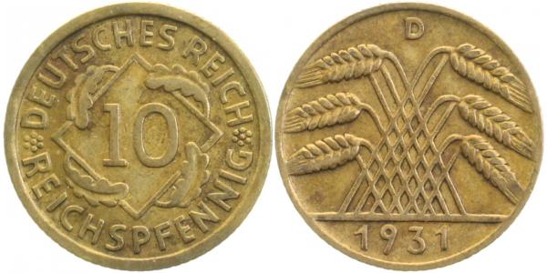 10 Reichspfennig 1931 D ss/vz J317