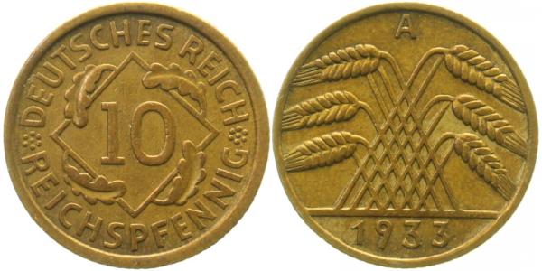 10 Reichspfennig 1933 A ss/vz J317