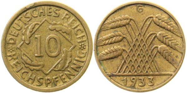 10 Reichspfennig 1933 G ss+ J317