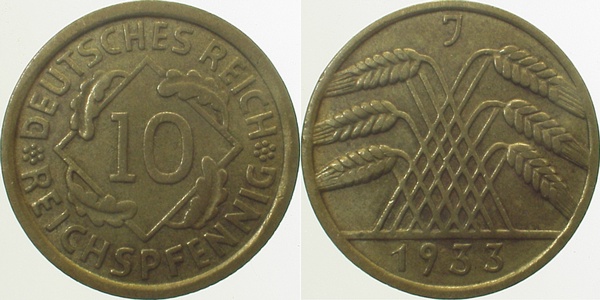 10 Reichspfennig 1933 J ss/vz J317
