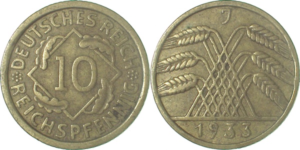 10 Reichspfennig 1933 J ss J317