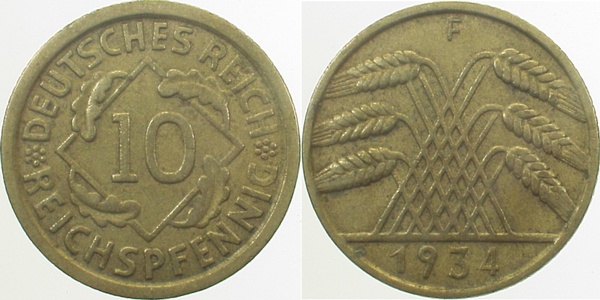 10 Reichspfennig 1934 F ss/vz J317