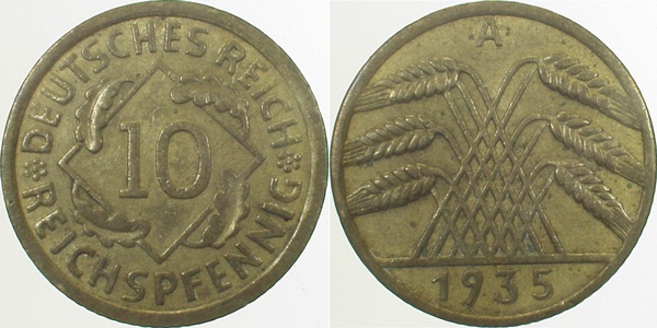 10 Pfennig 1935 A | | Münzzeichen doppelt J317