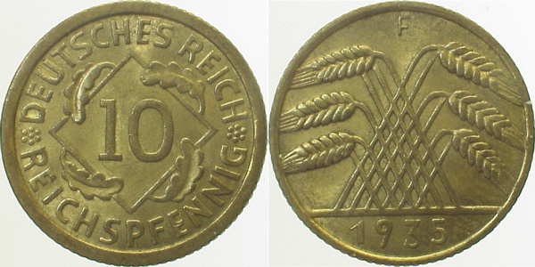 10 Reichspfennig 1935 F vz/st J317